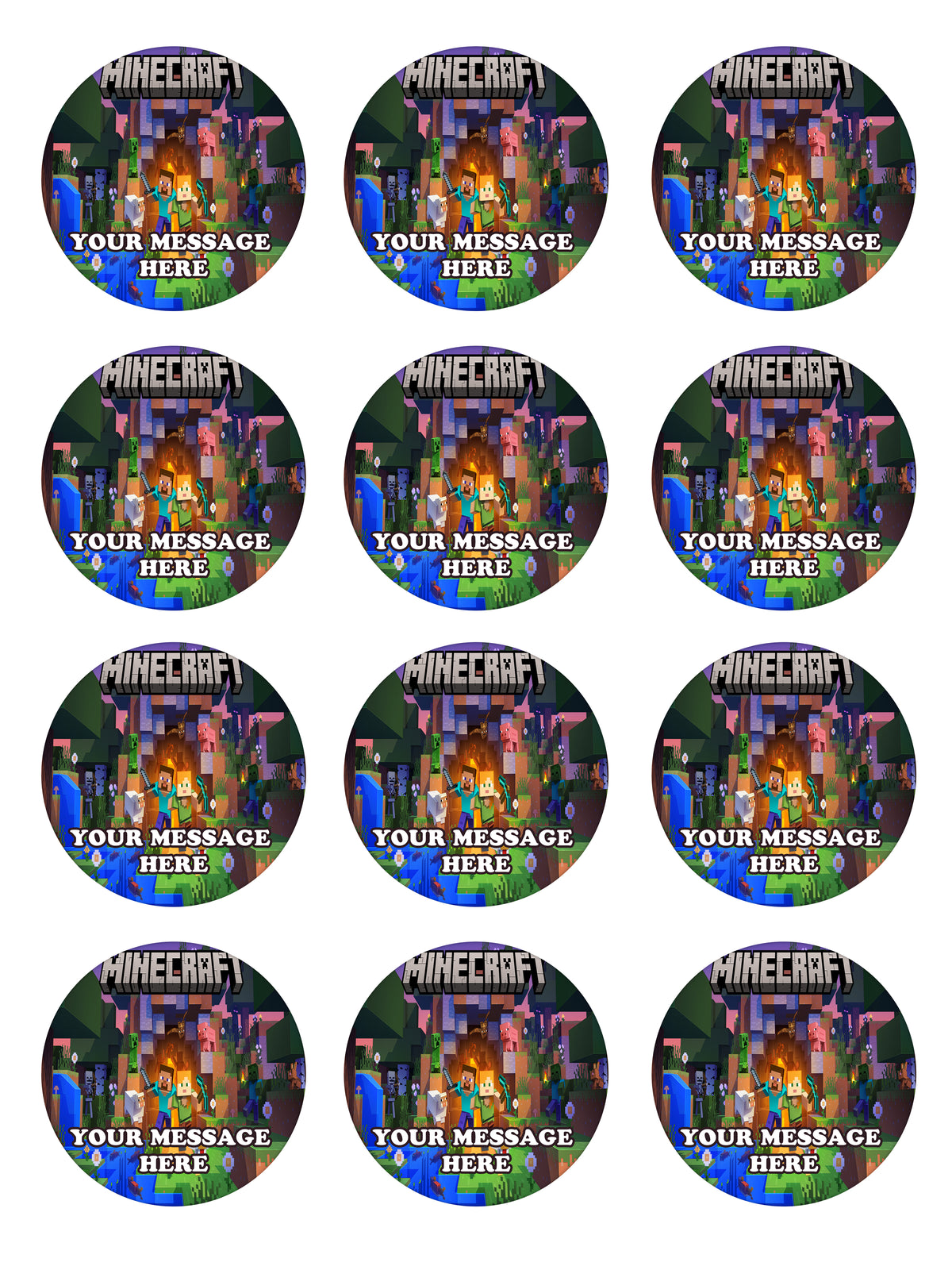 Minecraft Edible Cupcake Toppers (12 Images) Cake Image Icing Sugar Sheet