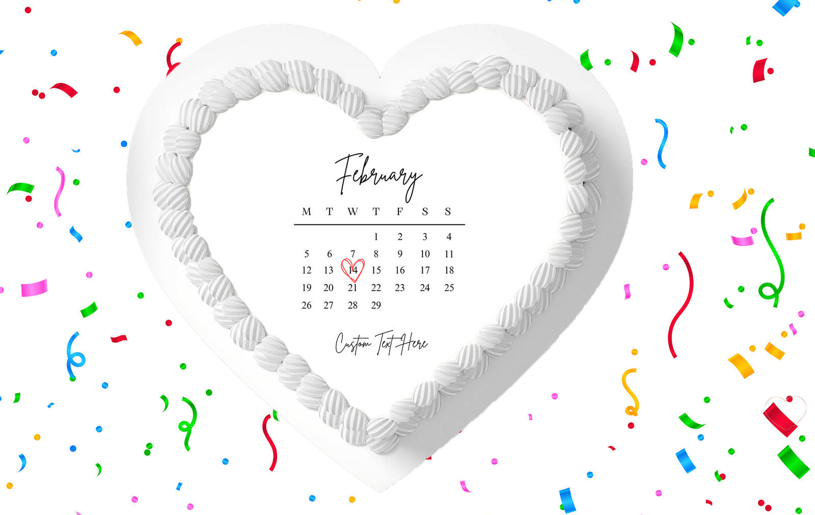 Custom Calendar Heart Shape Burn Away Cake Kit, Create Your Own Burn Cake Edible Image