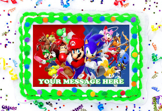 Mario & Sonic At The Olympic Games Edible Image Cake Topper Personalized Birthday Sheet Decoration Custom Party Frosting Transfer Fondant