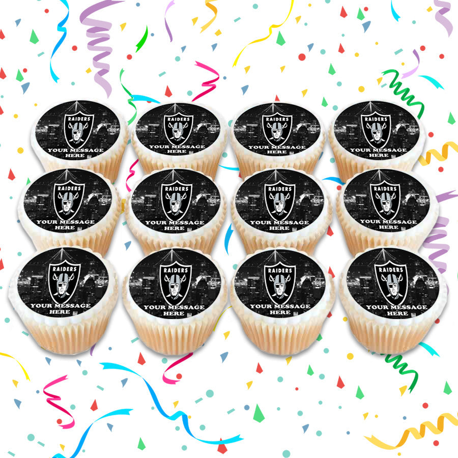 Las-Vegas Raiders Party Decorations,Birthday Party Supplies For Las-Vegas  Raiders Party Supplies Includes Banner - Cake Topper - 12 Cupcake Toppers 