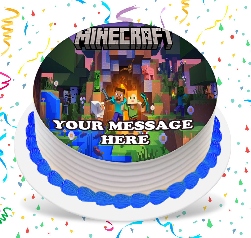 Minecraft Edible Image Cake Topper Personalized Birthday Sheet Custom Frosting Round Circle