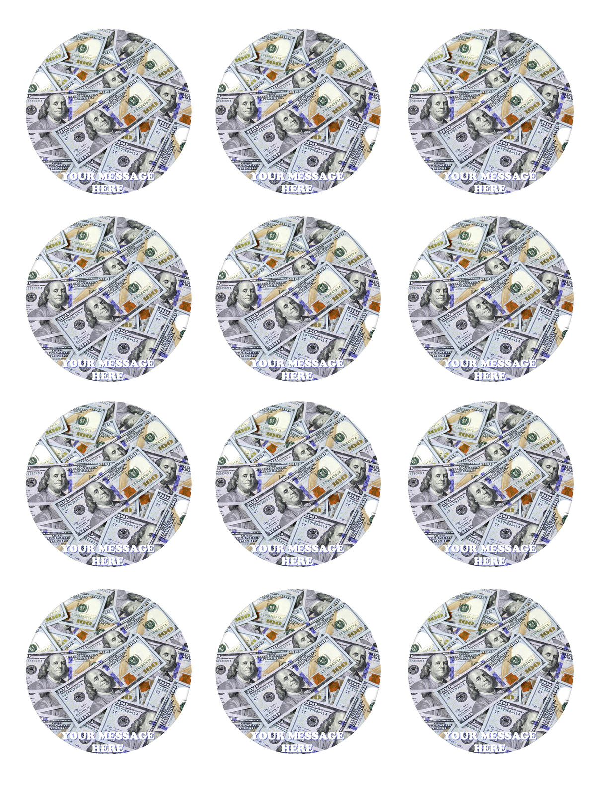 100 Dollar Bills Edible Cupcake Toppers (12 Images) Cake Image Icing Sugar Sheet