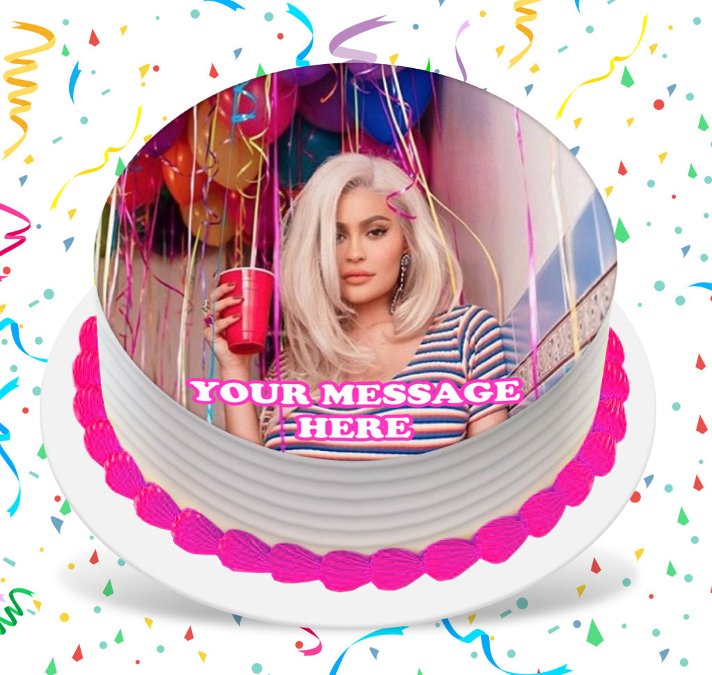 Kylie Jenner Edible Image Cake Topper Personalized Birthday Sheet Custom Frosting Round Circle