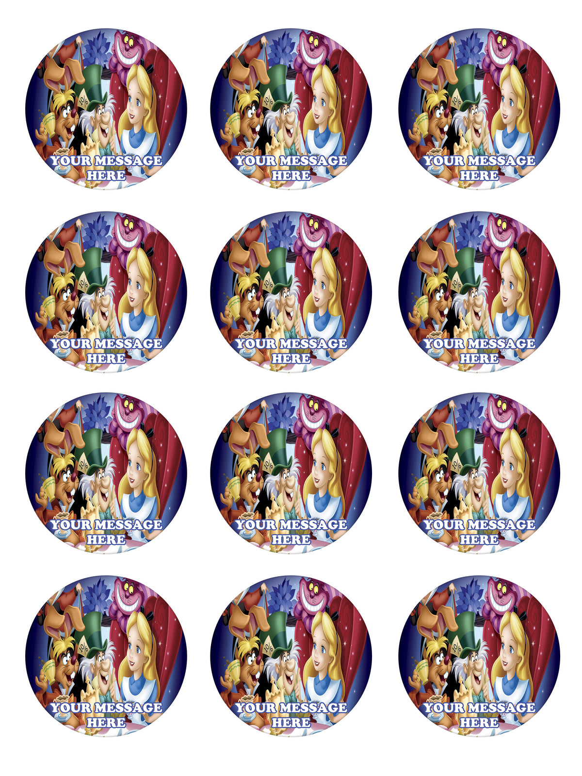 Alice In Wonderland Edible Cupcake Toppers (12 Images) Cake Image Icing Sugar Sheet
