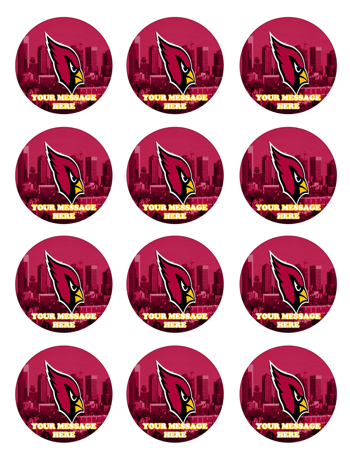 Arizona Cardinals Edible Cupcake Toppers (12 Images) Cake Image Icing Sugar Sheet