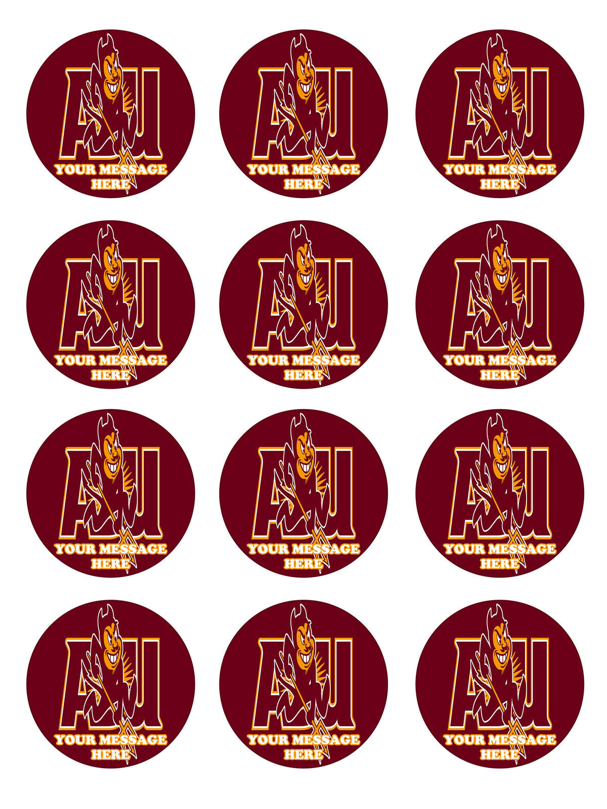 Arizona State Sun Devils Edible Cupcake Toppers (12 Images) Cake Image Icing Sugar Sheet