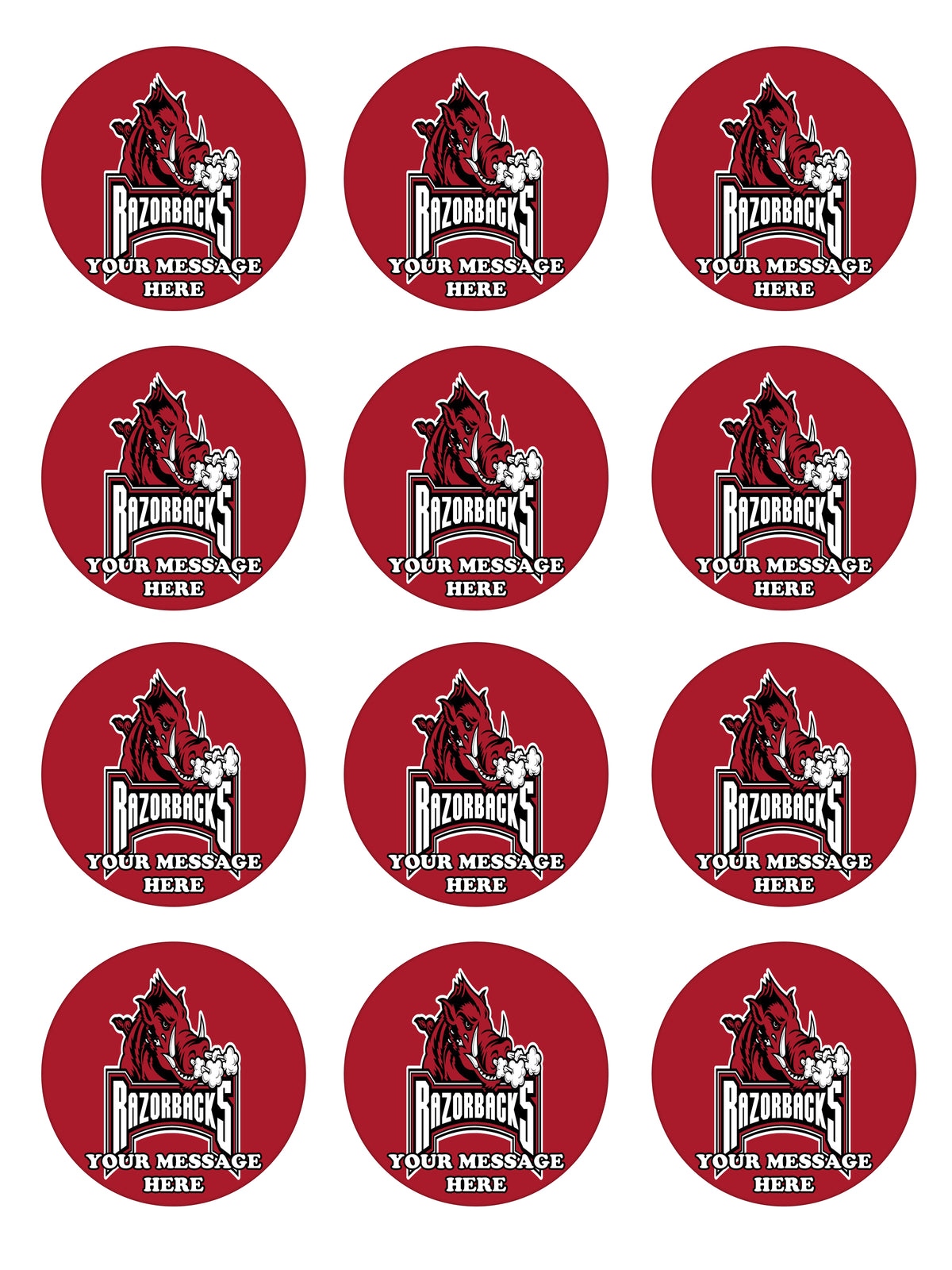 Arkansas Razorbacks Edible Cupcake Toppers (12 Images) Cake Image Icing Sugar Sheet