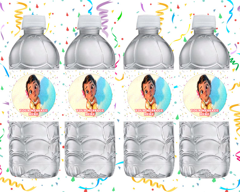 Baby Moana Water Bottle Stickers 12 Pcs Labels Party Favors Supplies Decorations