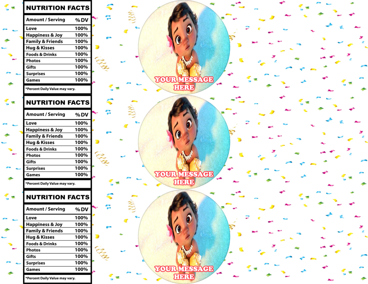 Baby Moana Water Bottle Stickers 12 Pcs Labels Party Favors Supplies Decorations