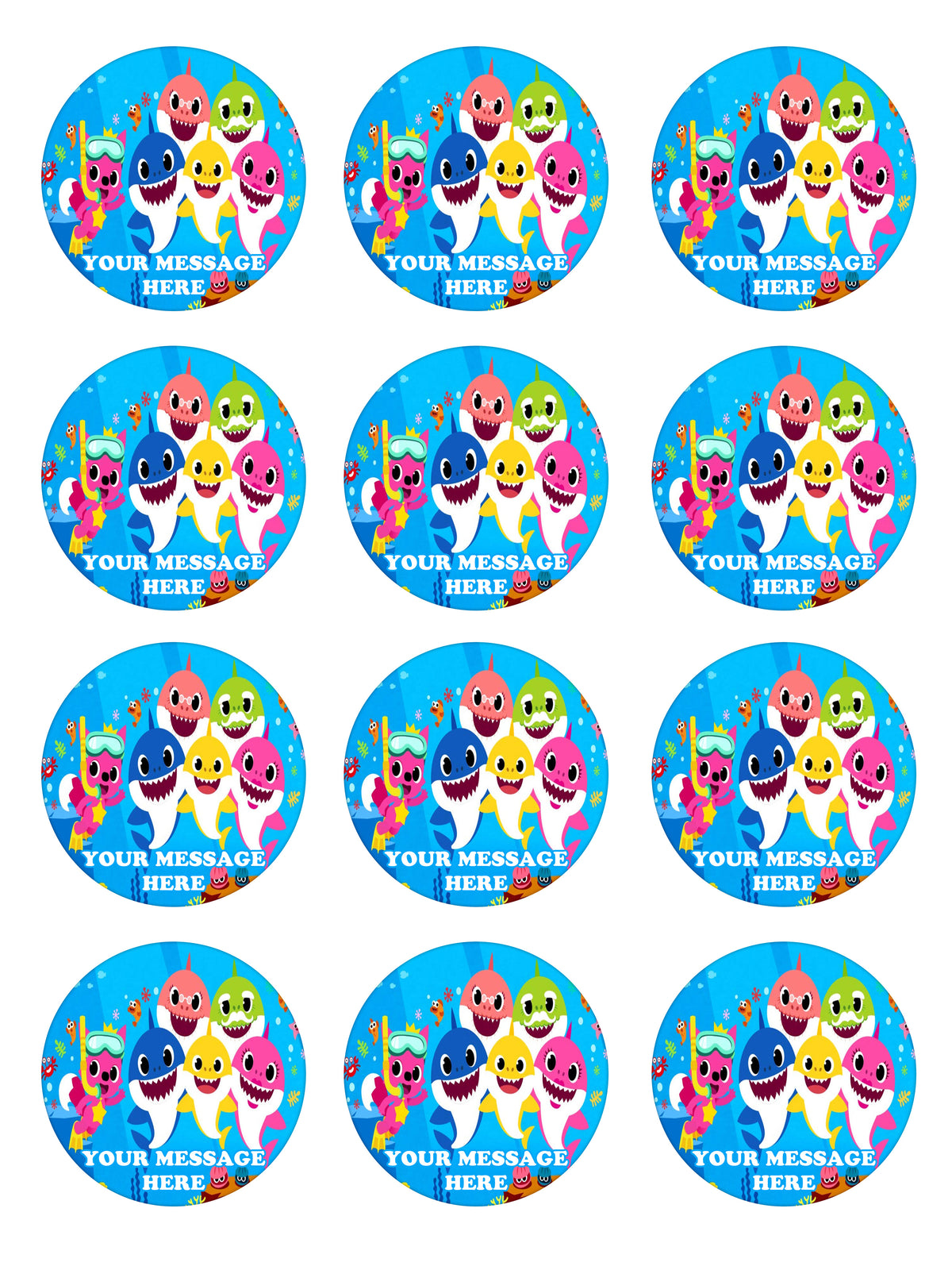 Baby Shark Edible Cupcake Toppers (12 Images) Cake Image Icing Sugar Sheet