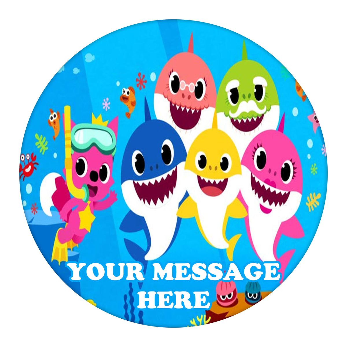 Baby Shark Edible Image Cake Topper Personalized Birthday Sheet Custom Frosting Round Circle