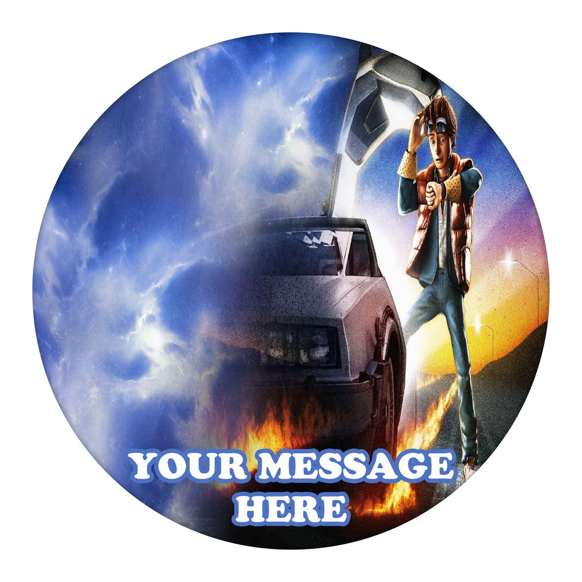 Back To The Future Edible Image Cake Topper Personalized Birthday Sheet Custom Frosting Round Circle