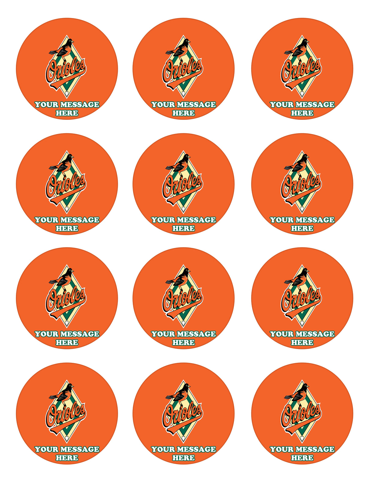 Baltimore Orioles Edible Cupcake Toppers (12 Images) Cake Image Icing Sugar Sheet