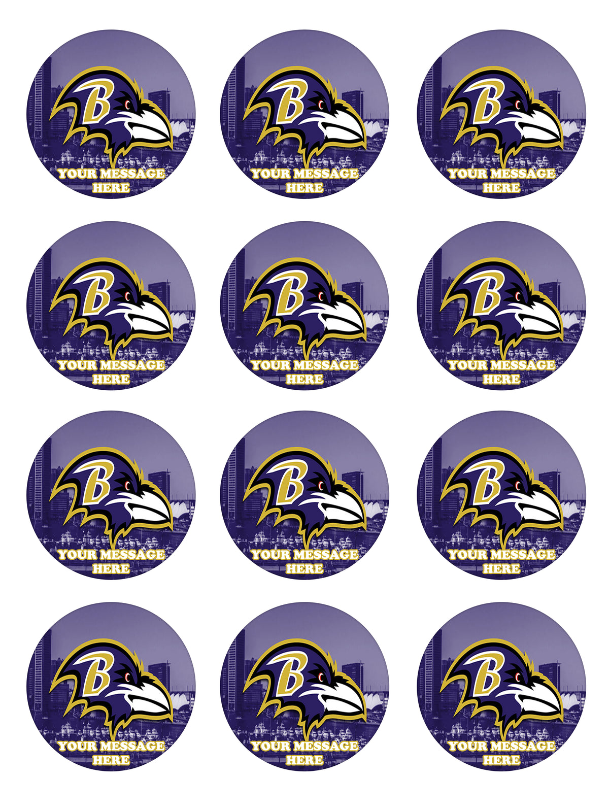 Baltimore Ravens Edible Cupcake Toppers (12 Images) Cake Image Icing Sugar Sheet