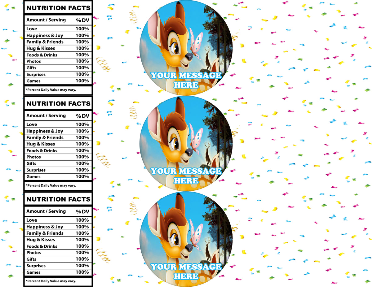 Bambi Water Bottle Stickers 12 Pcs Labels Party Favors Supplies Decorations