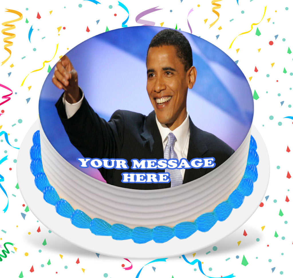 Barack Obama Edible Image Cake Topper Personalized Birthday Sheet Custom Frosting Round Circle