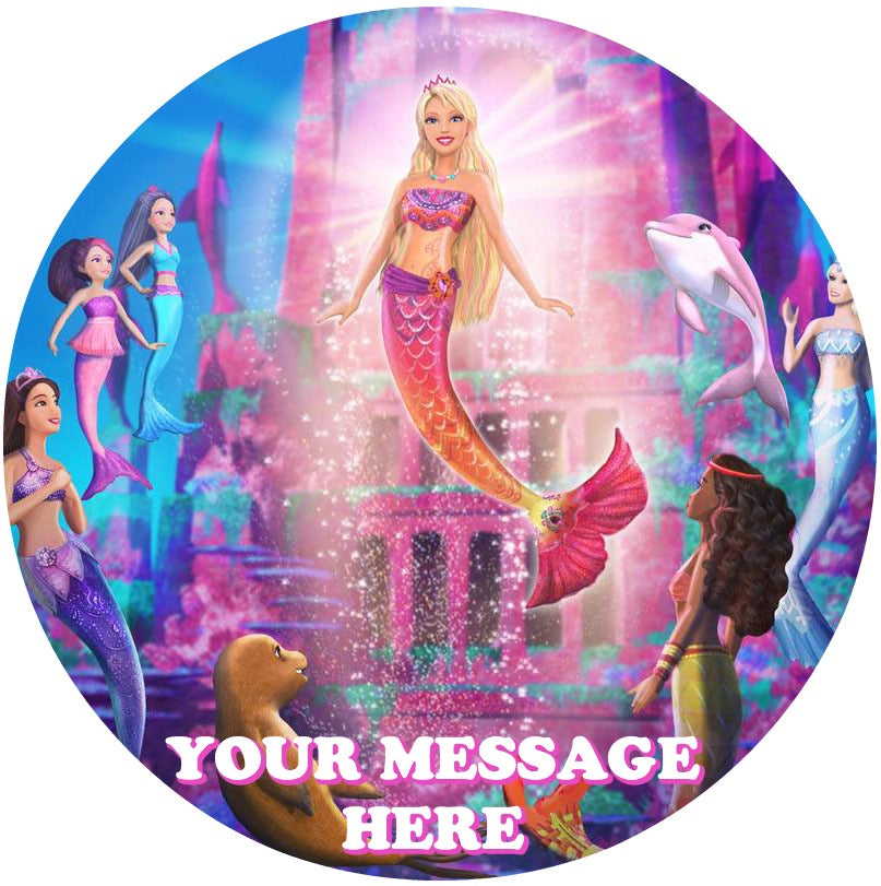 Barbie Mermaid Edible Image Cake Topper Personalized Birthday Sheet Custom Frosting Round Circle