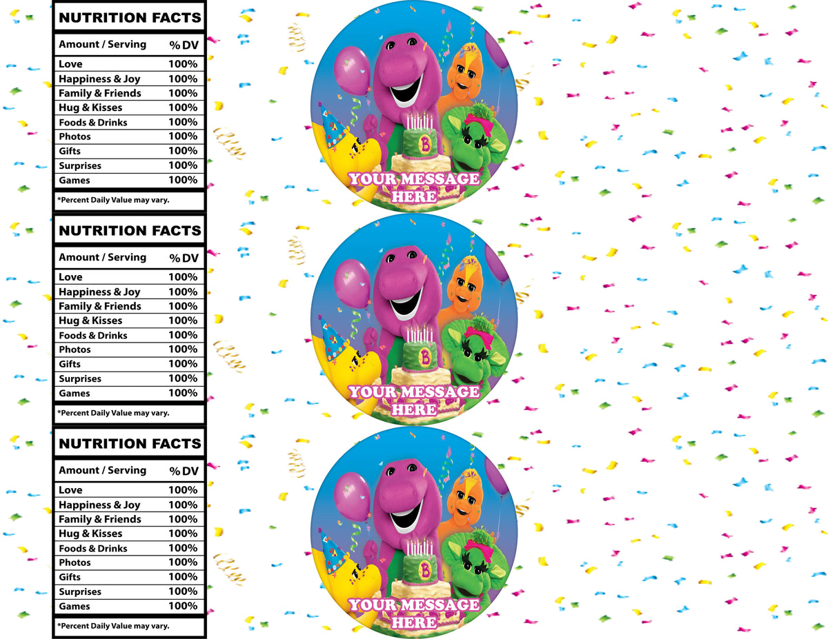 Barney Water Bottle Stickers 12 Pcs Labels Party Favors Supplies Decorations