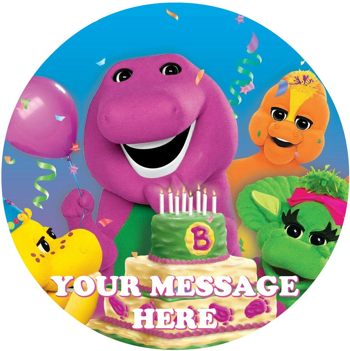 Barney Edible Image Cake Topper Personalized Birthday Sheet Custom Frosting Round Circle