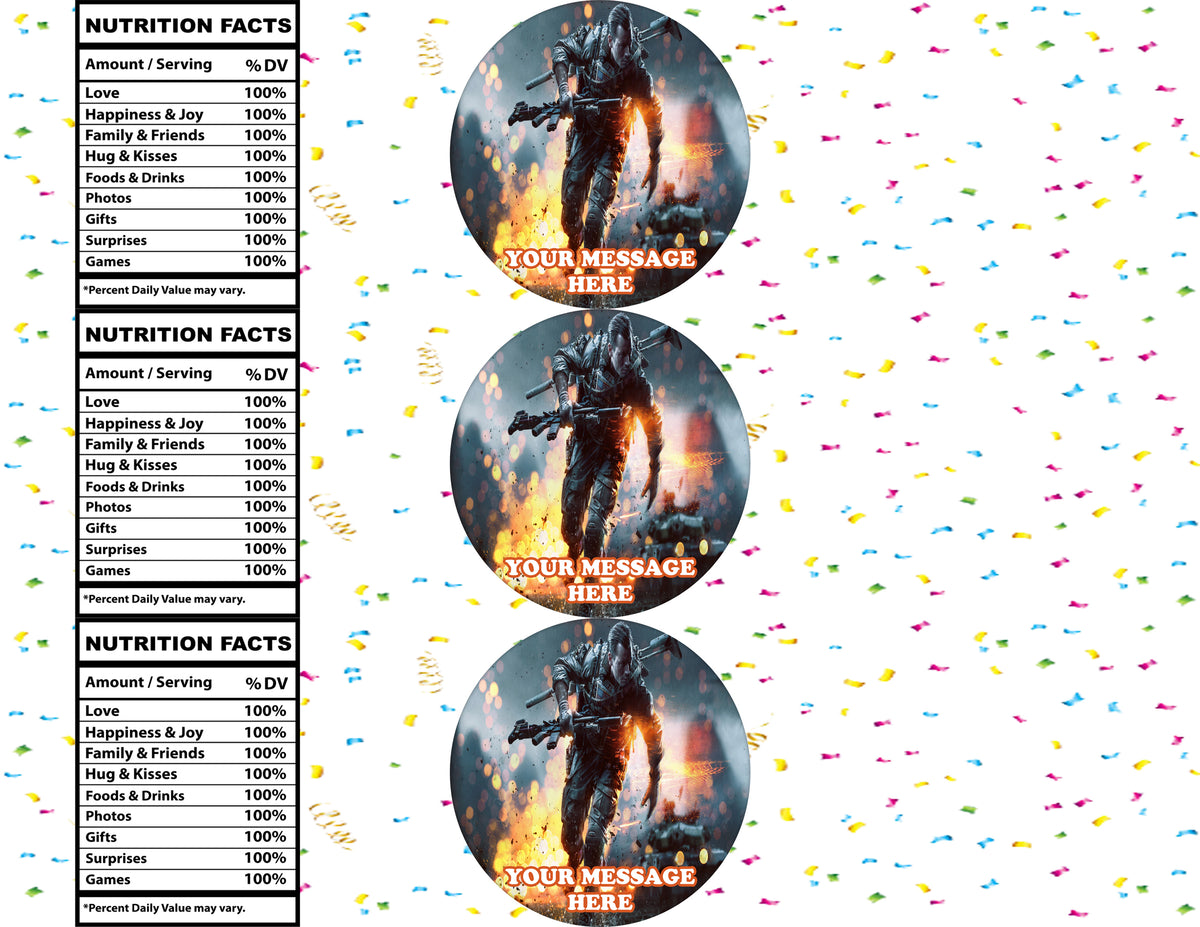 Battlefield Water Bottle Stickers 12 Pcs Labels Party Favors Supplies Decorations