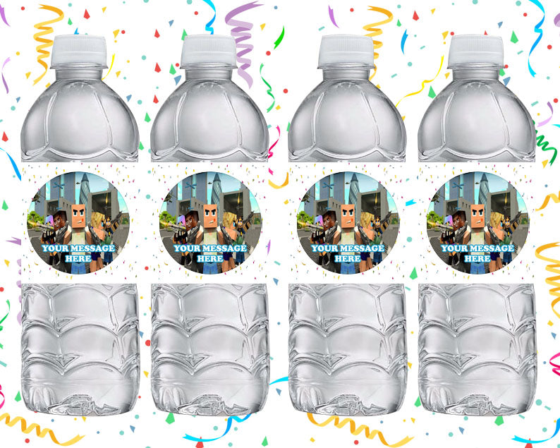 Block City Wars Water Bottle Stickers 12 Pcs Labels Party Favors Supplies Decorations