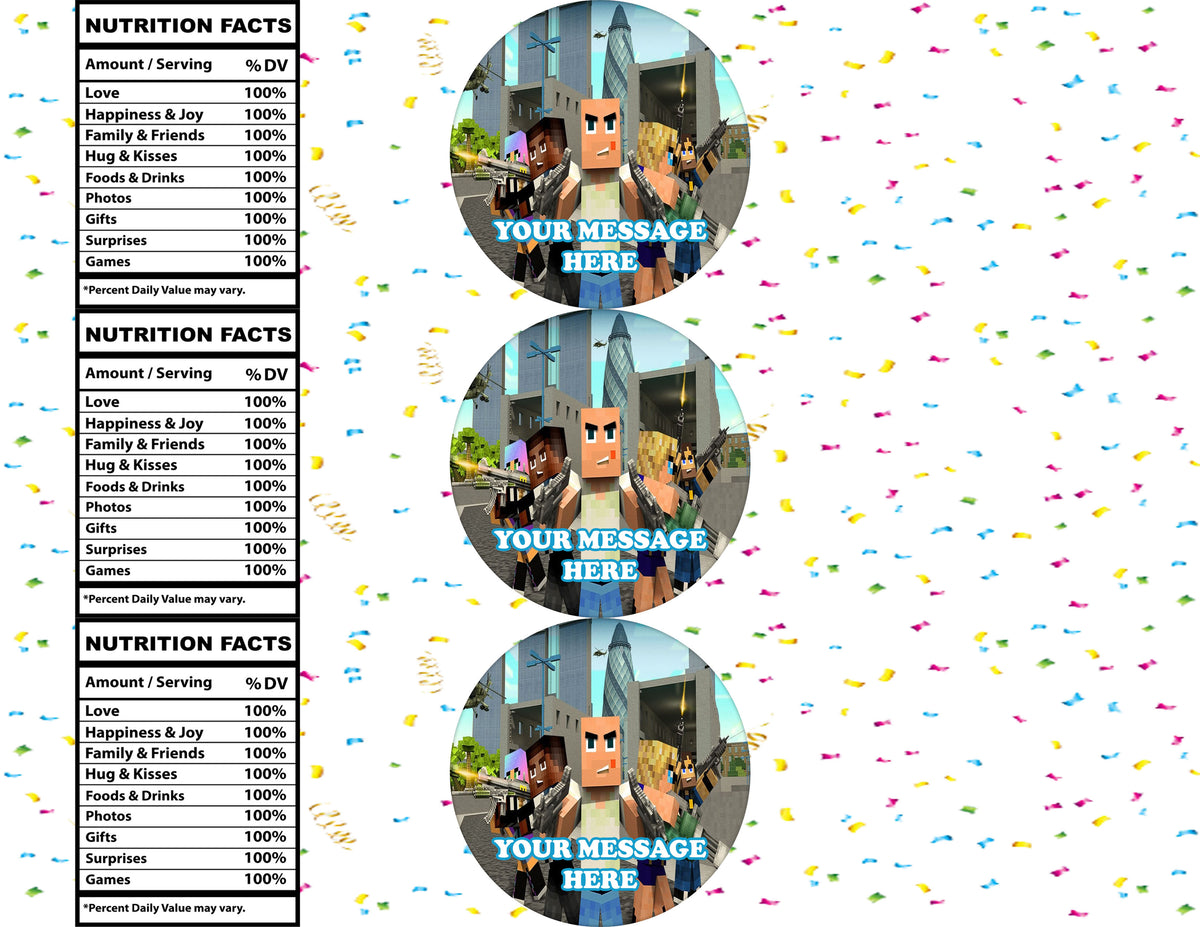 Block City Wars Water Bottle Stickers 12 Pcs Labels Party Favors Supplies Decorations