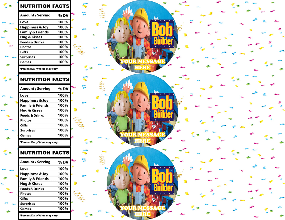Bob The Builder Water Bottle Stickers 12 Pcs Labels Party Favors Supplies Decorations