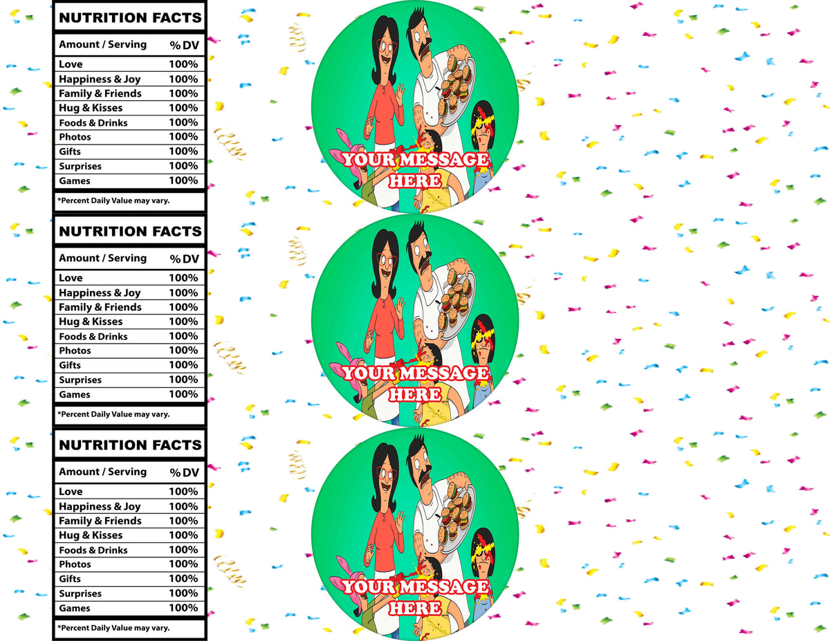 Bob's Burger Water Bottle Stickers 12 Pcs Labels Party Favors Supplies Decorations