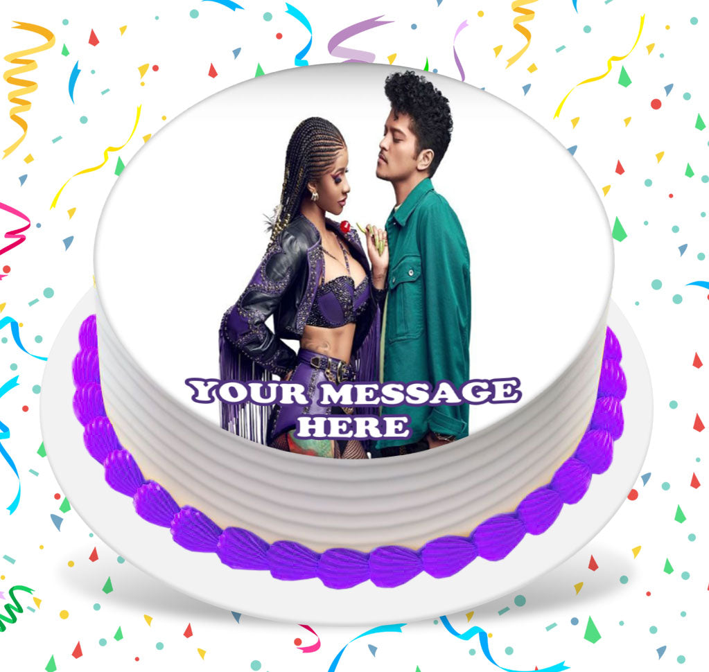 Cardi B &amp; Bruno Mars Edible Image Cake Topper Personalized Birthday Sheet Custom Frosting Round Circle