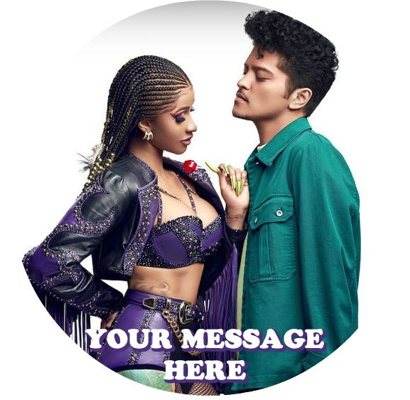 Cardi B & Bruno Mars Edible Image Cake Topper Personalized Birthday Sheet Custom Frosting Round Circle