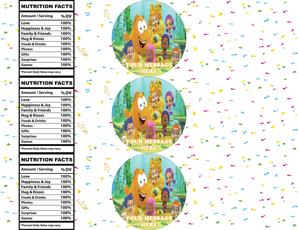 Bubble Guppies Water Bottle Stickers 12 Pcs Labels Party Favors Supplies Decorations