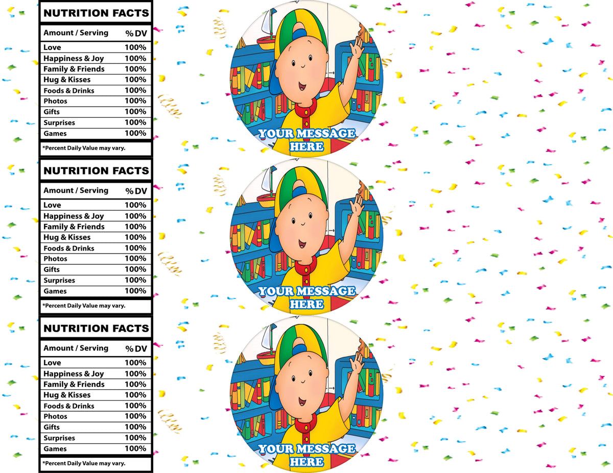 Caillou Water Bottle Stickers 12 Pcs Labels Party Favors Supplies Decorations