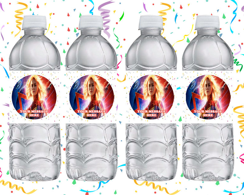 Captain Marvel Water Bottle Stickers 12 Pcs Labels Party Favors Supplies Decorations