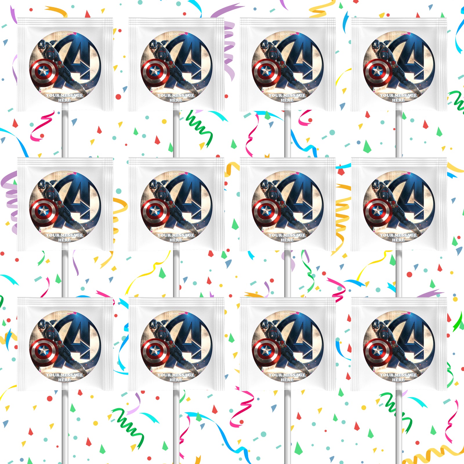 Captain America The First Avenger Lollipops Party Favors Personalized Suckers 12 Pcs