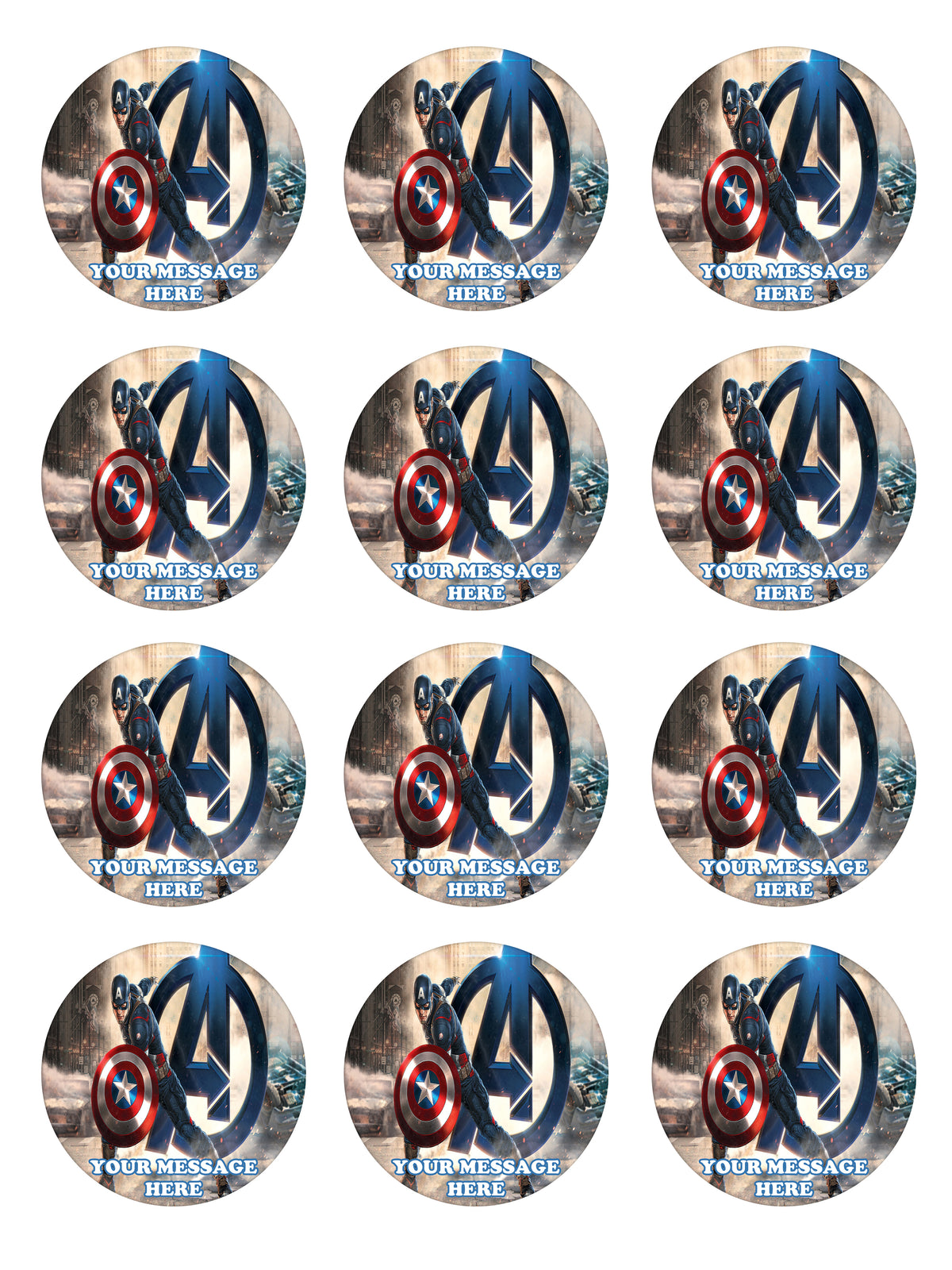 Captain America The First Avenger Edible Cupcake Toppers (12 Images) Cake Image Icing Sugar Sheet
