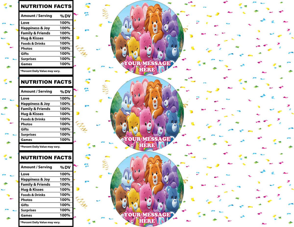 Care Bears Water Bottle Stickers 12 Pcs Labels Party Favors Supplies Decorations