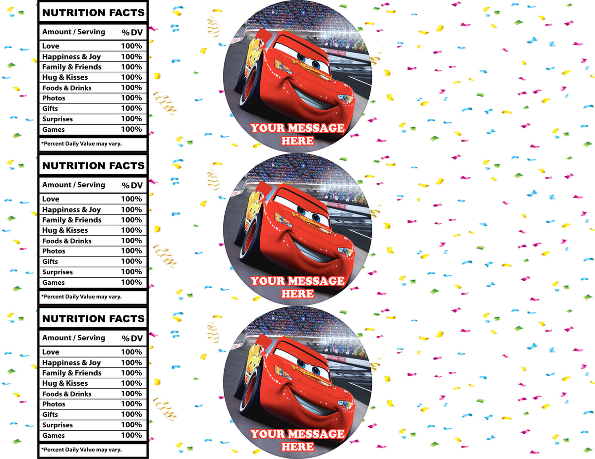 Cars Water Bottle Stickers 12 Pcs Labels Party Favors Supplies Decorations