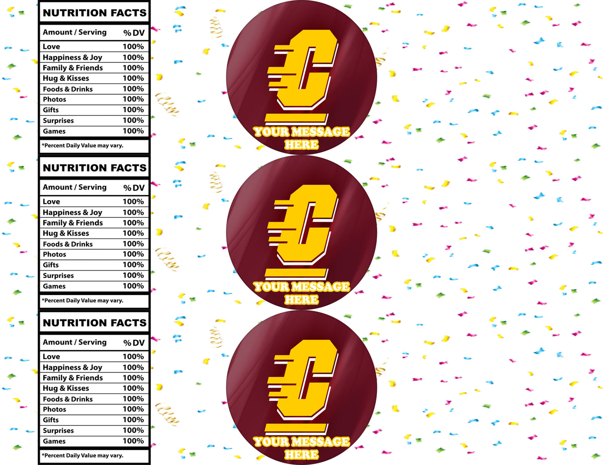 Central Michigan Chippewas Water Bottle Stickers 12 Pcs Labels Party Favors Supplies Decorations