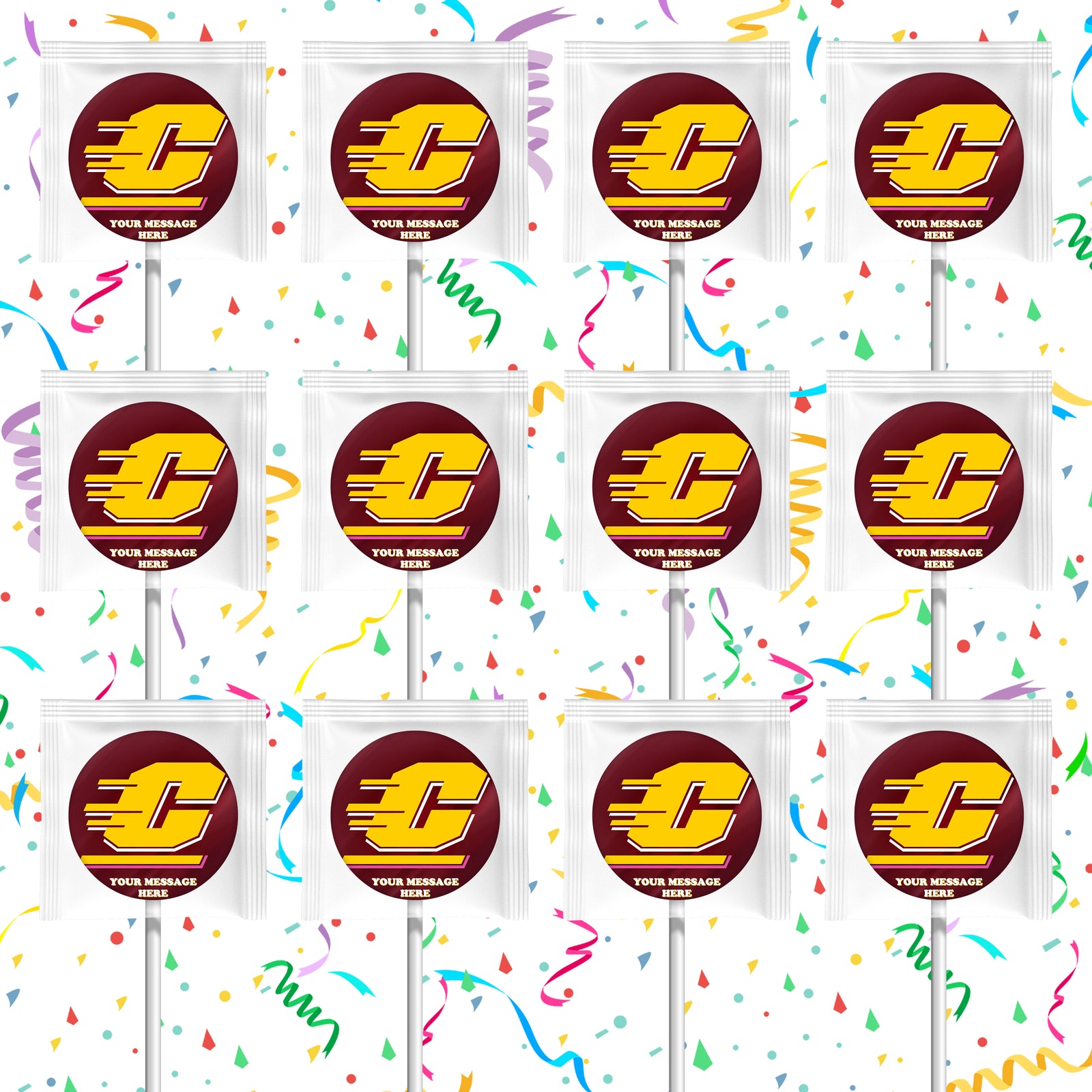 Central Michigan Chippewas Lollipops Party Favors Personalized Suckers 12 Pcs