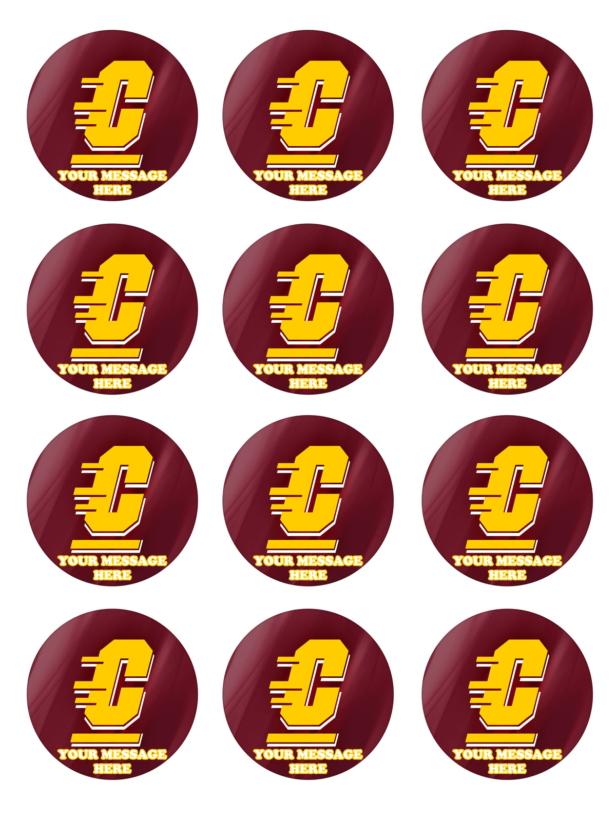 Central Michigan Chippewas Edible Cupcake Toppers (12 Images) Cake Image Icing Sugar Sheet