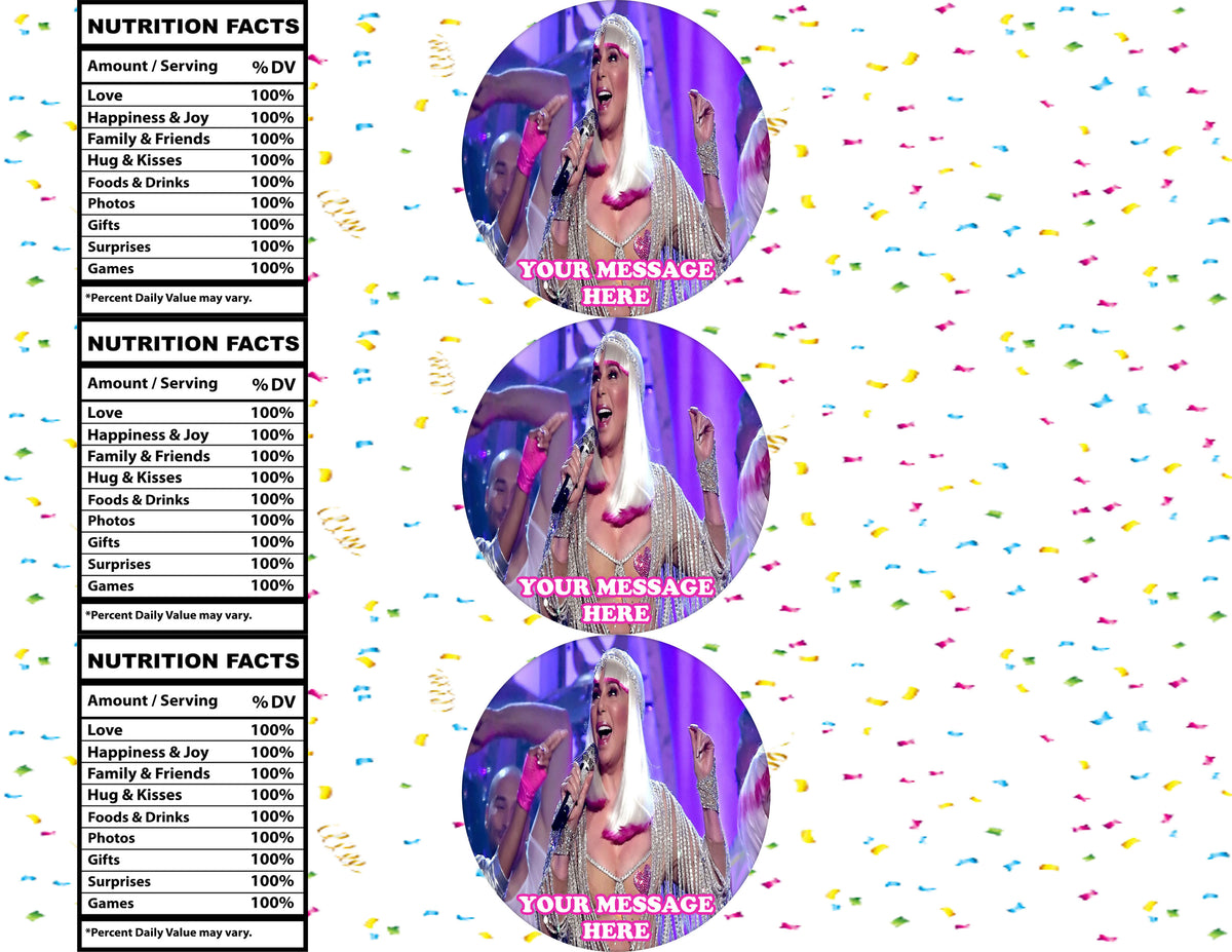 Cher Water Bottle Stickers 12 Pcs Labels Party Favors Supplies Decorations