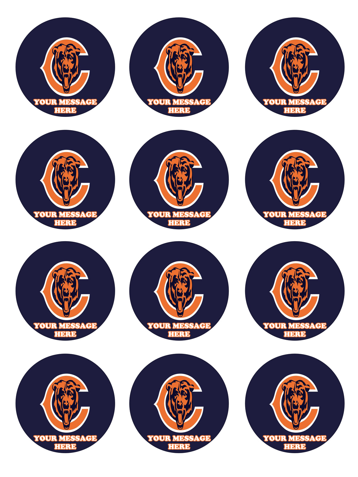 Chicago Bears Edible Cupcake Toppers (12 Images) Cake Image Icing Sugar Sheet