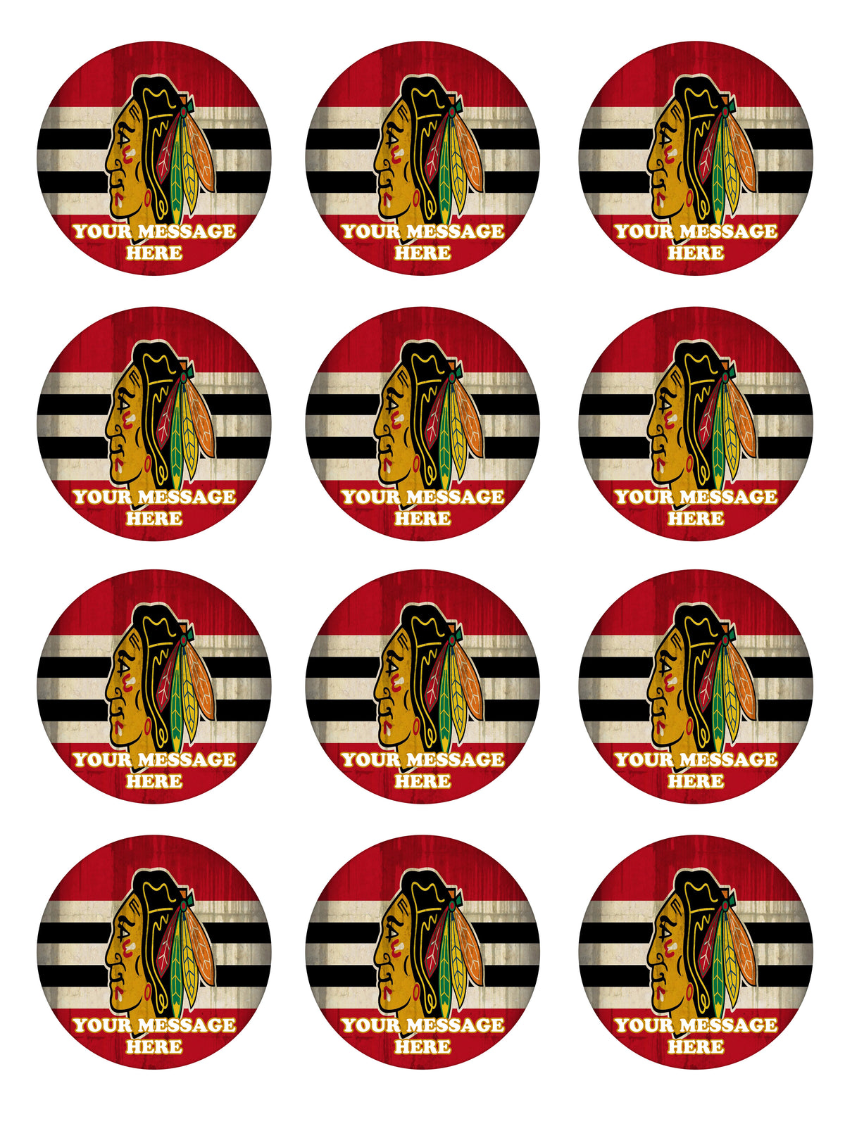 Chicago Blackhawks Edible Cupcake Toppers (12 Images) Cake Image Icing Sugar Sheet