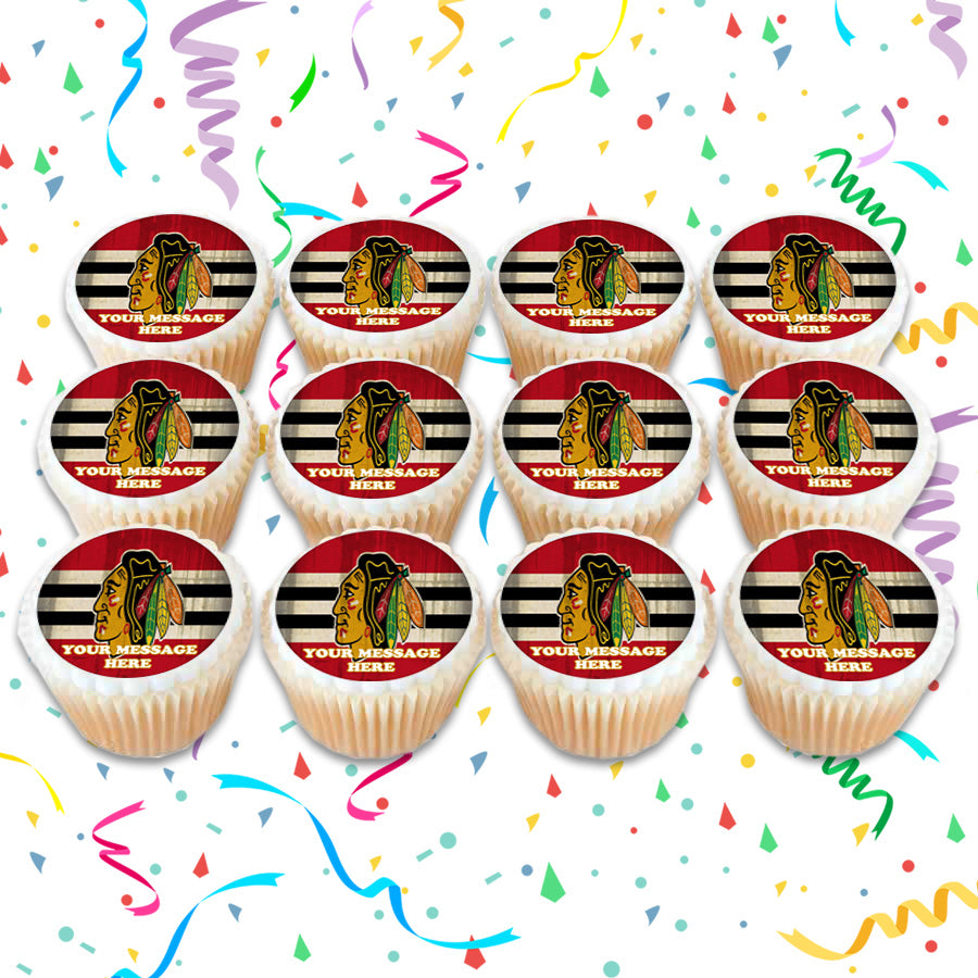 Chicago Blackhawks Edible Cupcake Toppers (12 Images) Cake Image Icing Sugar Sheet