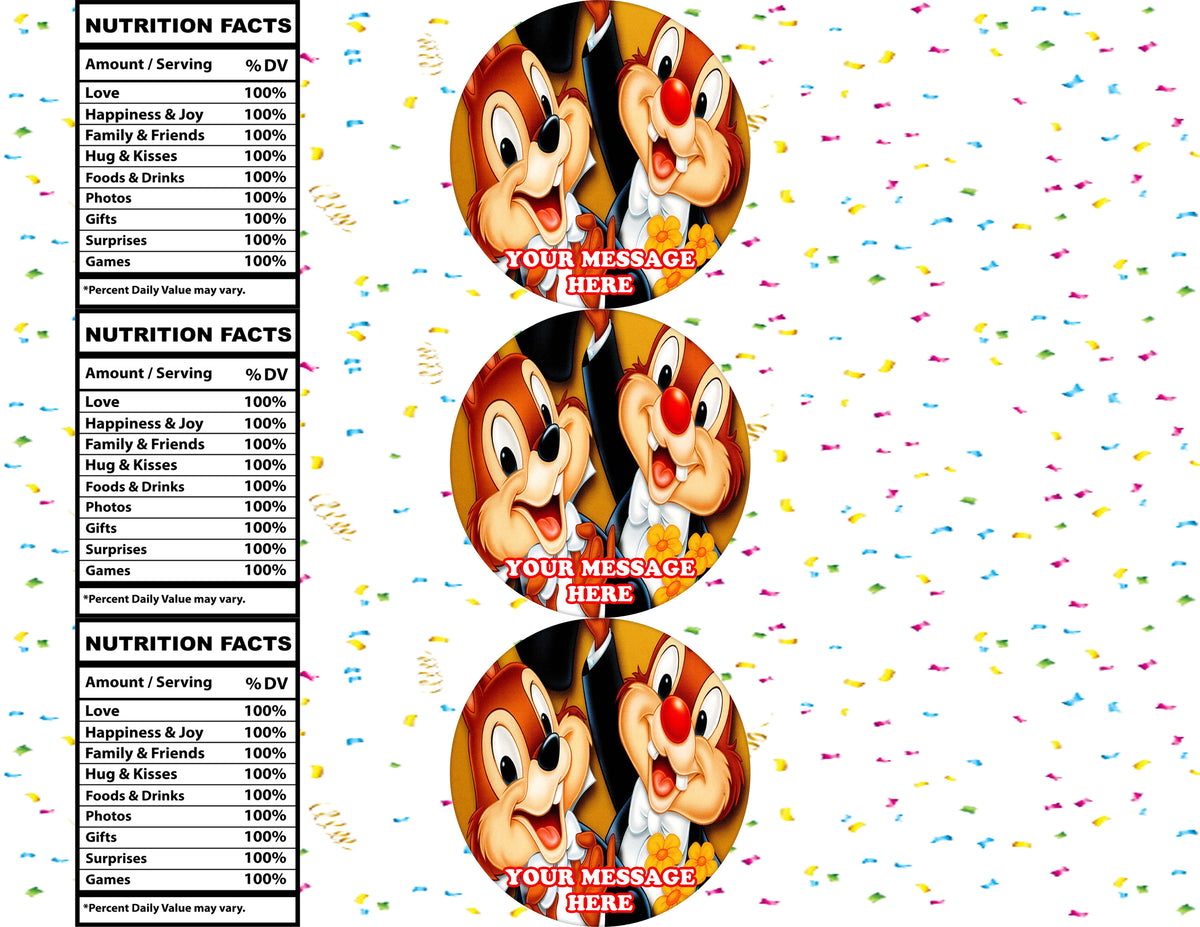 Chip N Dale Water Bottle Stickers 12 Pcs Labels Party Favors Supplies Decorations
