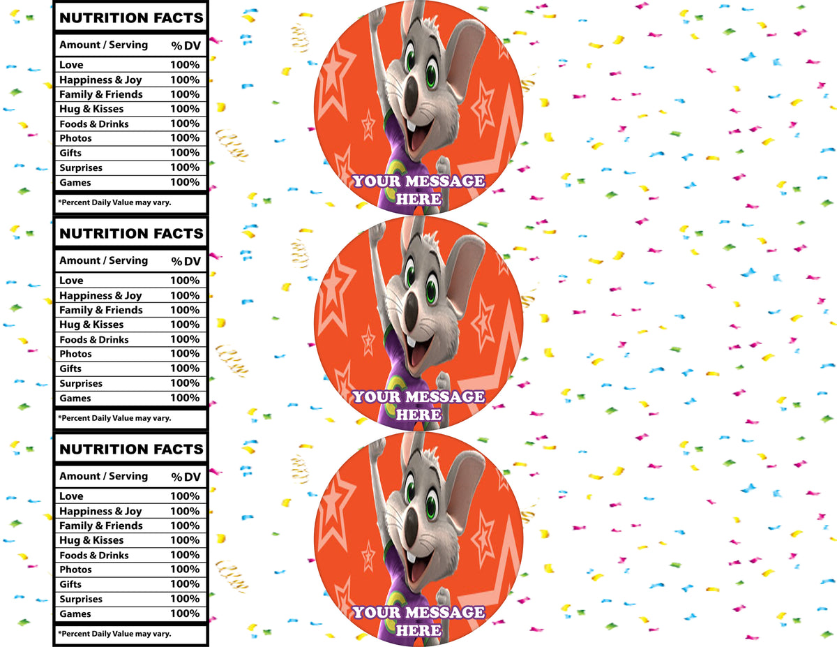 Chucky E Cheese Water Bottle Stickers 12 Pcs Labels Party Favors Supplies Decorations