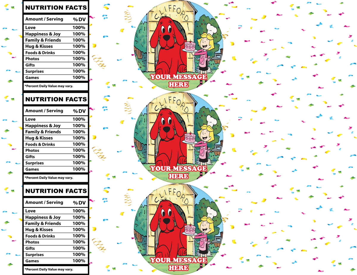 Clifford The Big Red Dog Water Bottle Stickers 12 Pcs Labels Party Favors Supplies Decorations