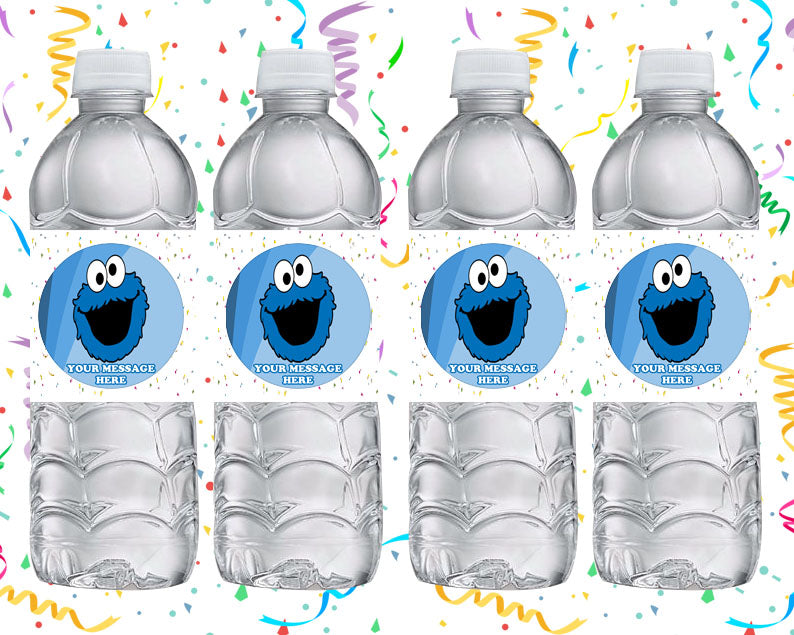 Cookie Monster Water Bottle Stickers 12 Pcs Labels Party Favors Supplies Decorations