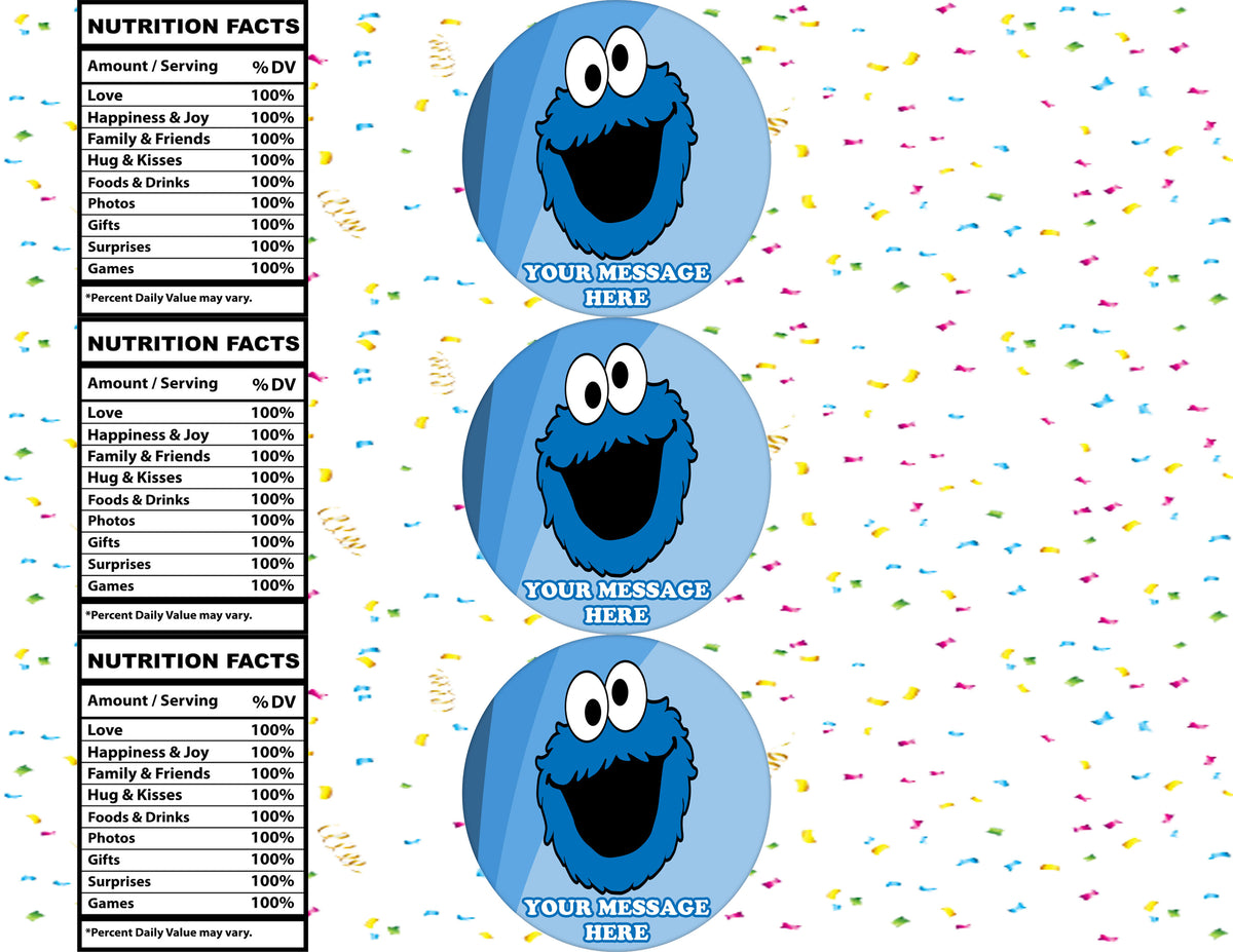 Cookie Monster Water Bottle Stickers 12 Pcs Labels Party Favors Supplies Decorations