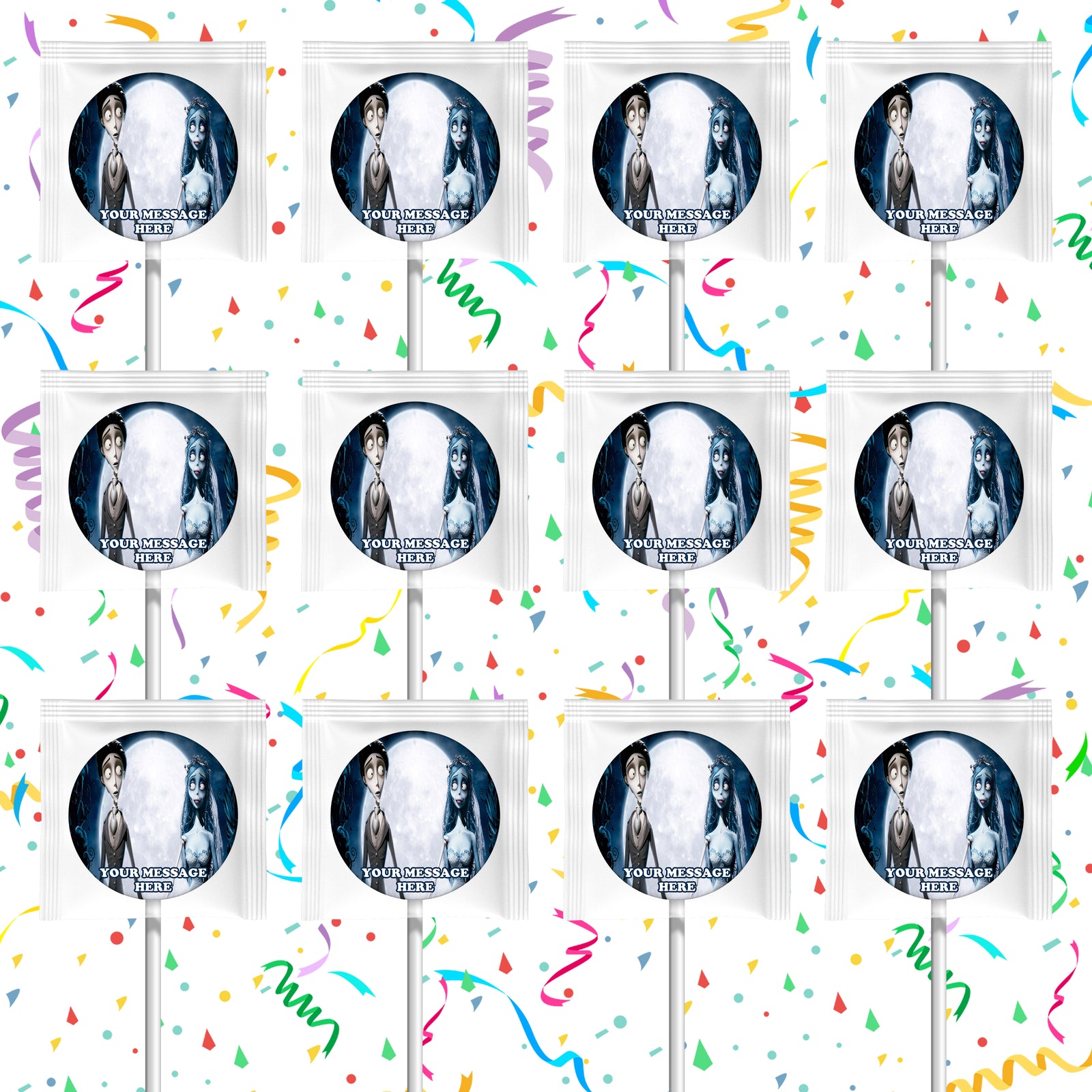 Corpse Bride Lollipops Party Favors Personalized Suckers 12 Pcs